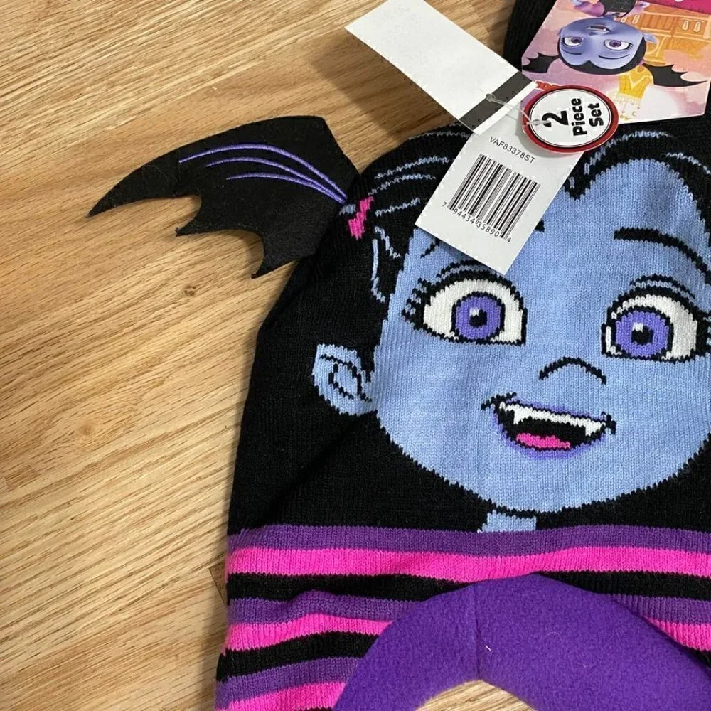 Vampirina Hat and Mitten Set NWT Disney Knit Black Purple Glove